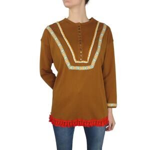 Vintage Songwriter Embroidered Brown Boho Western Tassel Blouse Small- Medium